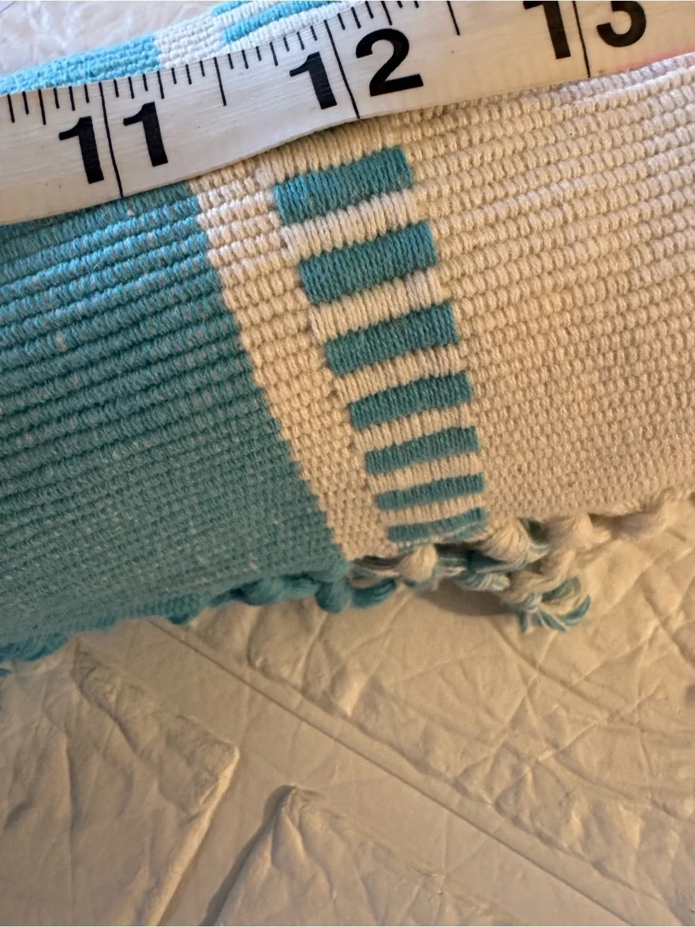Table Runner, Stripe, New, 14x90 - Aqua Blue & H.White